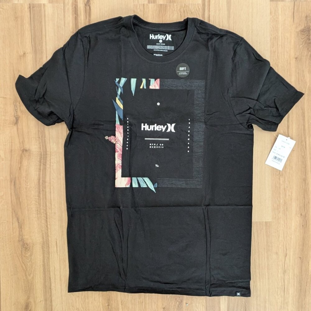 NWT Hurley Roller Graphic T-Shirt Black Short Sleeve Logo Tee Size L